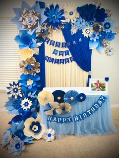 Blue/Silver/White Paper Flower Birthday Decor - image 1