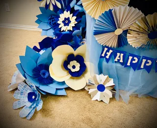 Blue/Silver/White Paper Flower Birthday Decor - image 2