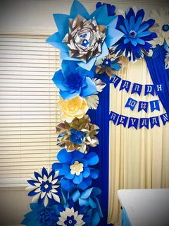 Blue/Silver/White Paper Flower Birthday Decor - image 3