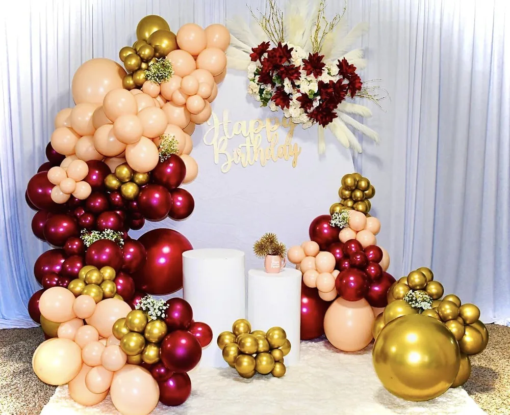 Gold/Burgundy/Champange Birthday Decor (Round Arch)