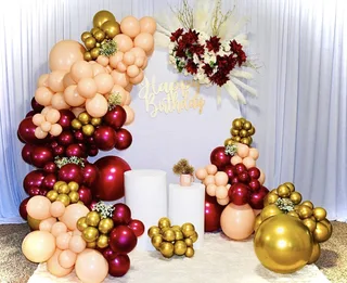 Gold/Burgundy/Champange Birthday Decor (Round Arch) - image 1